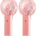 JZCreater Mini Handheld Fan, Portable Rechargeable Fans, Quiet 4 Speed, 2in1 Battery Operated USB Desk Fan, Small Folding Stand Electric Fan for Travel Outdoor Home Office Makeup, Gift for Women (Pink 2Pack)