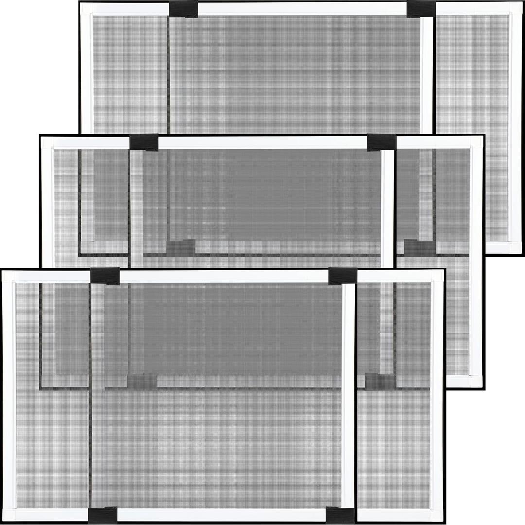 Sasylvia 3 Pcs Expandable Window Screens 21.7 H" x 28-52 W" Large Adjustable Window Screens with Aluminum Frame White Replacement Screen for House Windows Horizontal Slide Pre Framed Window
