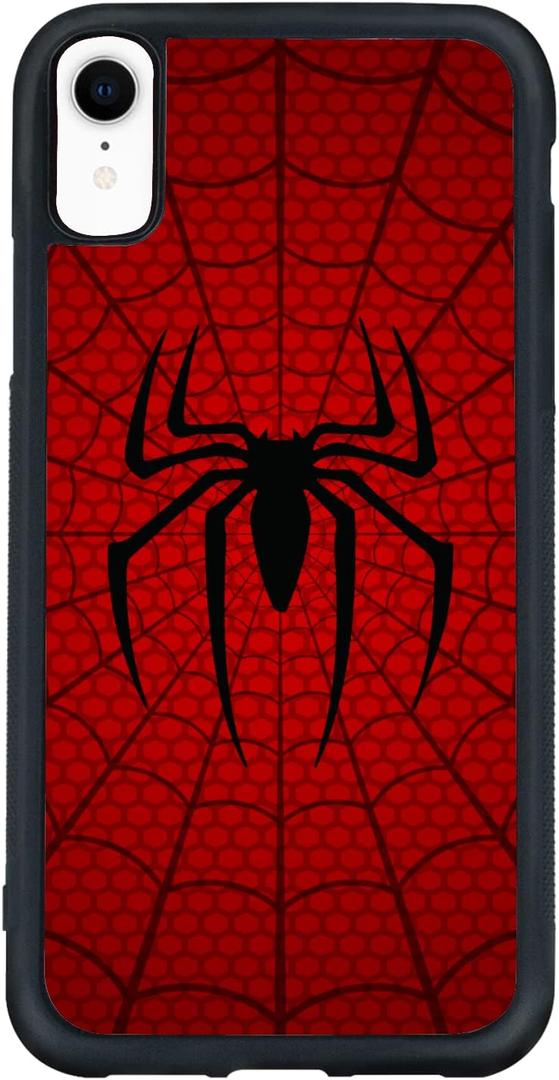 Red Phone Case Spider iPhone X/XS - 5.8In, Shockproof Protective Designer Cute Cool Cover Black Phone Case for Man Boy Women Girls Child (White Red Web)