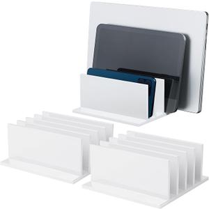 Frienda 4-Compartment Acrylic Vertical Laptop Stand, Can Accommodate with a Thickness of Less Than 2 cm, Fits Most Laptop(2 Pcs,White)