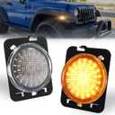 Front Fender LED Side Marker Lights Fit for 2007-2019 J-e-e-p Wrangler JK, [Super-Bright] Clear Lens Side Bumper Marker Lamps, Amber LED Side Markers Turn Signal Lights, 2 PCS