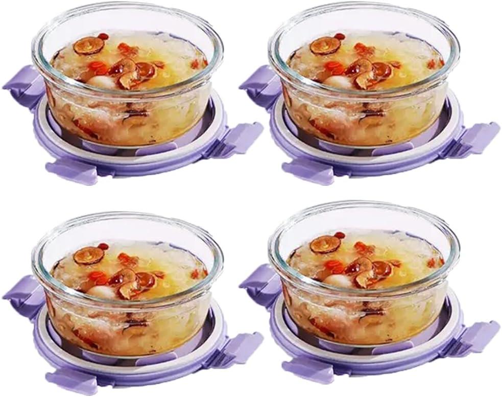 Small Round Glass Food Storage Containers With Lids, Round Small Glass Meal Prep Bowls, 1.5 Cup Circle Food Containers With Lids BPA-Free, Microwave, Dishwasher, Freezer Safe (Purple)