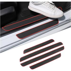 4PCS Car Door Sill Plate Protectors, Auto Door Entry Guards Sill Scuff Cover Panel Step Protector, PVC Rubber Anti-Scratch Front Rear Door Pedal, Car Accessories for Most Vehicles (Black/Red)