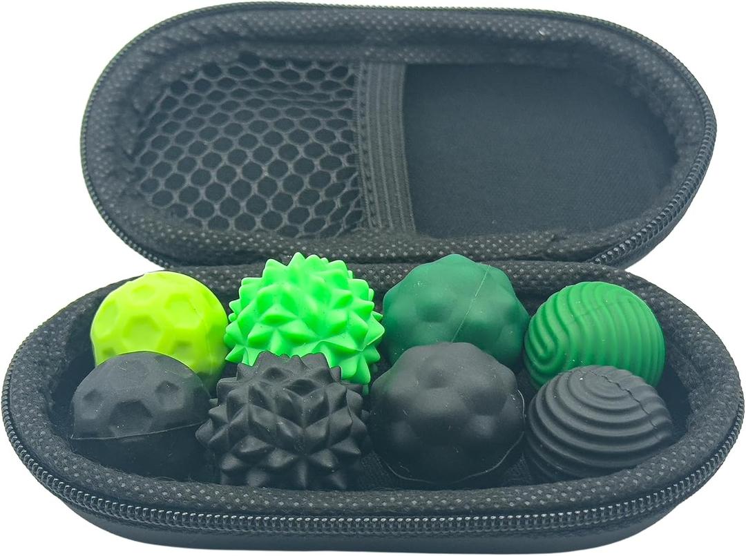 8-Pack Magnetic Silicone Fidget Balls with Carrying Case (Black & Green)  Sensory Fidget Toys for Stress, Anxiety, ADHD, Autism & Focus | Quiet Textured Desk Toys for Adults & Kids