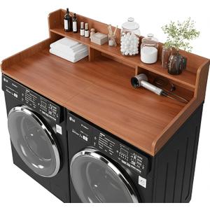 Washer Dryer Countertop with Shelf, 2-Tier Laundry Countertop Over Washer and Dryer, 54" x 27.55" Wooden Table for Folding Clothes for Laundry Room Organization and Storage (Walnut)