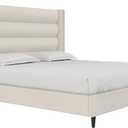 Novogratz Louis Upholstered Bed Frame with High Tufted Headboard, King, Textured Ivory Canvas