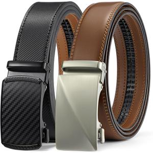 BOSTANTEN Ratchet Leather Belt For Men 2 Pack Dress and Casual with Adjustable Buckle, Trim to Fit