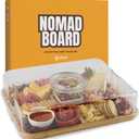 Charcuterie Board with Lid and Handle  Bamboo Travel Snack Tray with 5 Sections and 2 Dip Bowls, 11x14 inches, Covered Portable Cheese Platter for Picnics, Parties, Gifts