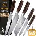 Cutluxe 5-Piece Chef Knife Set  Ultra Sharp Japanese Kitchen Knives, High Carbon Stainless Steel Blades, Full Tang Pakkawood Handles  Shinobi Series (Brown)