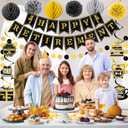 Retirement Party Decorations Black Gold Happy Retirement Banner with Paper Pom Poms Honeycomb Balls Hanging Swirl and Glitter Circle Dot Garland for Men Women Employee Farewell Going Away Party Decor
