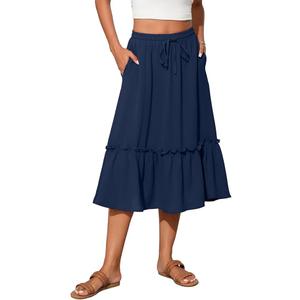 High Waist Tiered Skirts for Women Flowy Skirts for Women Below Knee  2025 Fashion Trendy L