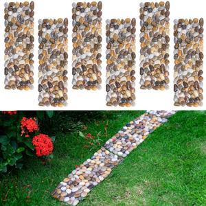 Qualdout River Rocks Stepping Stones Pavers Outdoor for Garden Walkway, Pebbles Polished Gravel for Yard Lawn Patio Pathway Landscaping, 6PCS (Rectangle)