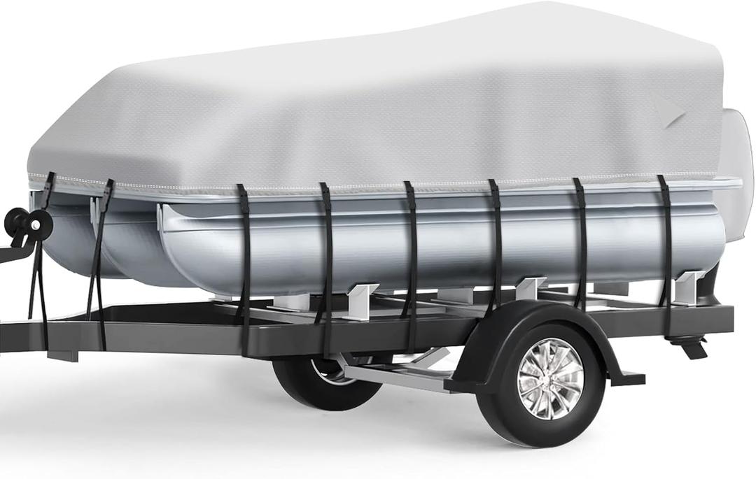 Pontoon Boat Cover, Waterproof 1200D Pontoon Cover with Motor Cover, 21-24 FT Canvas Boat Cover for Pontoon, Gray (Length: 21'-24' Beam Width: up to 102")
