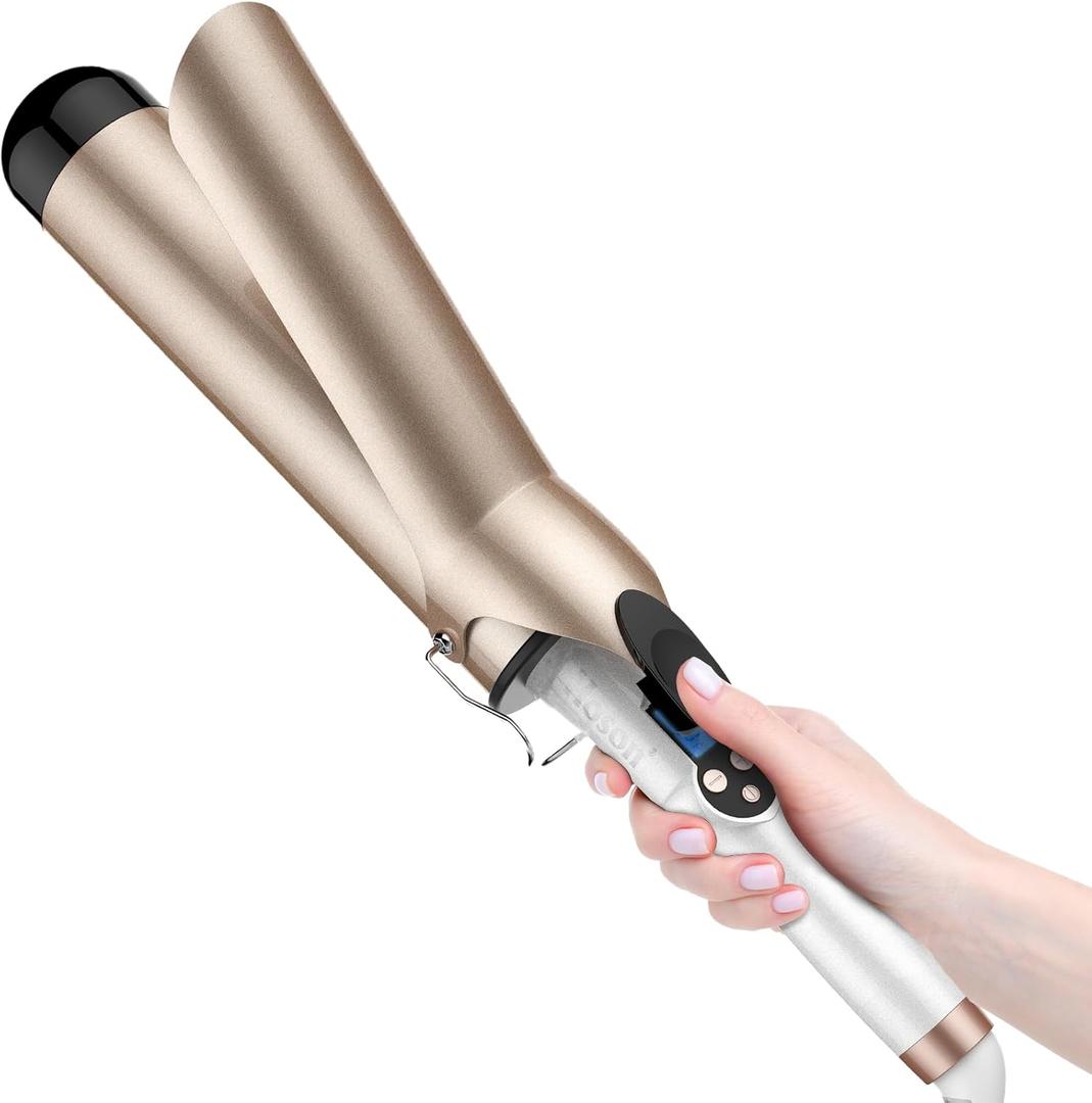 Hoson Curling Iron 2 Inch Large Barrel for Big Curls, Ceramic Curling Iron Wand for Long Hair,Dual Voltage, 10 Temp with LCD Display (White)