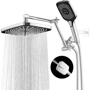 Shower Head with Handheld, 12 Inch Dual Shower Head with Extention Arm, High Pressure Rain Shower Heads, Rainfall Waterfall Showerhead with 3-Way Diverter - Height/Angle Adjustable(Chrome)