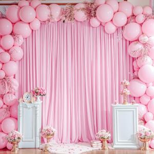 10x10ft Pink Backdrop Curtain for Wedding Parties Wrinkle Free Fabric Light Pink Drapes Backdrop Decoration for Baby Shower Birthday Photography Decoration 2 Panels, 5ft x 10ft