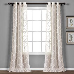 Lush Decor Avon Trellis Grommet Sheer Window Curtain Panel Pair, 95" Long x 38" Wide, Beige