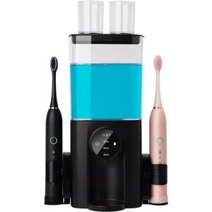 J.C&T Mouthwash Dispenser for Bathroom, 650ML(22 Fl Oz) Smart Mouthwash Dispensers Toothbrush Holders Wall Mounted,Wall Mounted/Countertop Automatic Mouthwash Dispenser for All Age Groups,Black