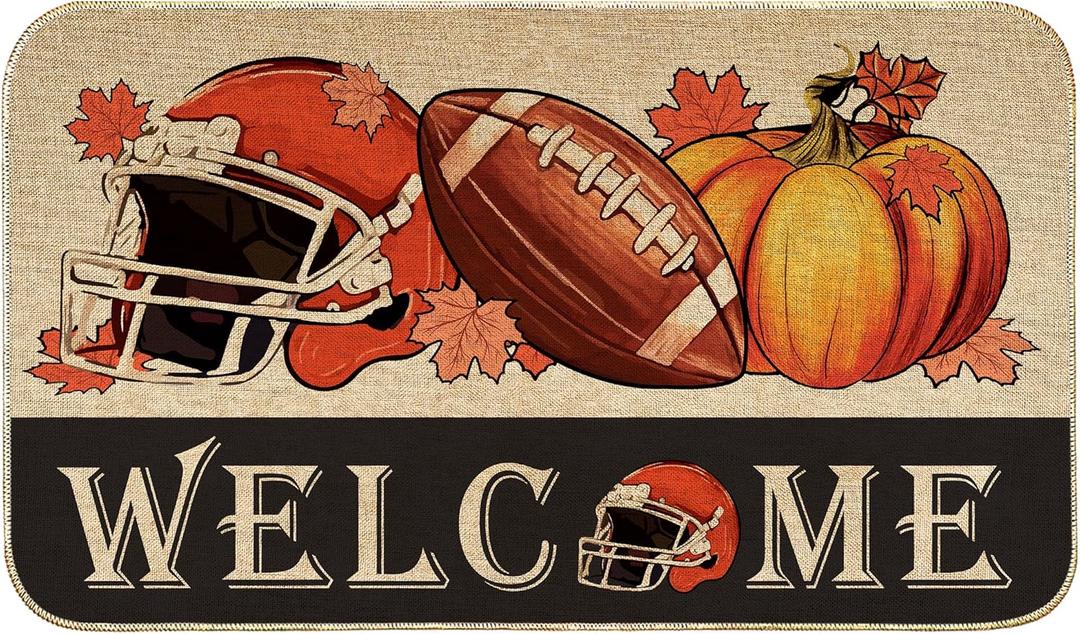 Erweicet Fall Football Welcome Mat Doormat Rugs Outdoor, Fall Decorations Indoor for Front Door Outdoor Entrance
