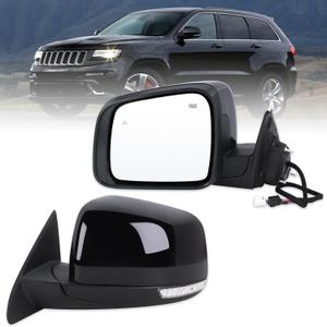 Left Driver Side Mirror Fits 2014-2021 Jeep Grand Cherokee 2022 Grand Cherokee WK With Manual Folding Power Glass Heated Turn Signal Mirror Memory Blind Spot Black Replace#68236933AB(13Pins)