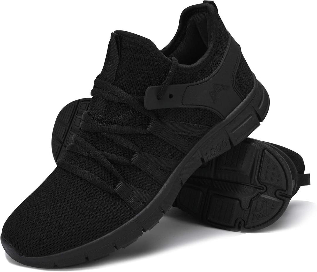 INZCOU Running Shoes Lightweight Tennis Shoes Non Slip Gym Workout Shoes Breathable Mesh Walking Sneakers (8.5 Women/7.5 Men, 01-all Black)