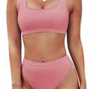 Pink Queen Women's Crop Top High Waisted Cheeky Bikini Set Two Piece Swimsuits (Medium)
