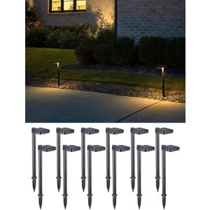 LEONLITE 12-Pack 2CCT Solar Landscape Pathway Lights Outdoor, 50/100% Dimmable, Auto Dusk to Dawn, Solar Powered Lights for Garden, Sidewalk, 2700K Soft White /4000K Cool White, IP65, 120lm, Black
