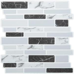 Art3d Thick Peel-and-Stick Kitchen Backsplash Tile, 10-Sheet Marble Design Self Adhesive Wall Tiles for Kitchen Bathroom Back Splash - Grey