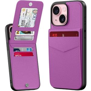 Bemal for iPhone 13 Wallet Case, Built-in Card Holder, RFID Blocking, PU Leather Kickstand, Magnetic Closure, Durable Shockproof Phone Cover for Women and Men, Violet
