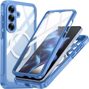 TOPF&B Magnetic Case for Samsung Galaxy S25 FE,Compatible MagSafe,Galaxy S25 FE Magnetic Cover Built-in Transparent Screen Protector and Camera Protection,Full Body Case for Samsung S25 FE,Blue