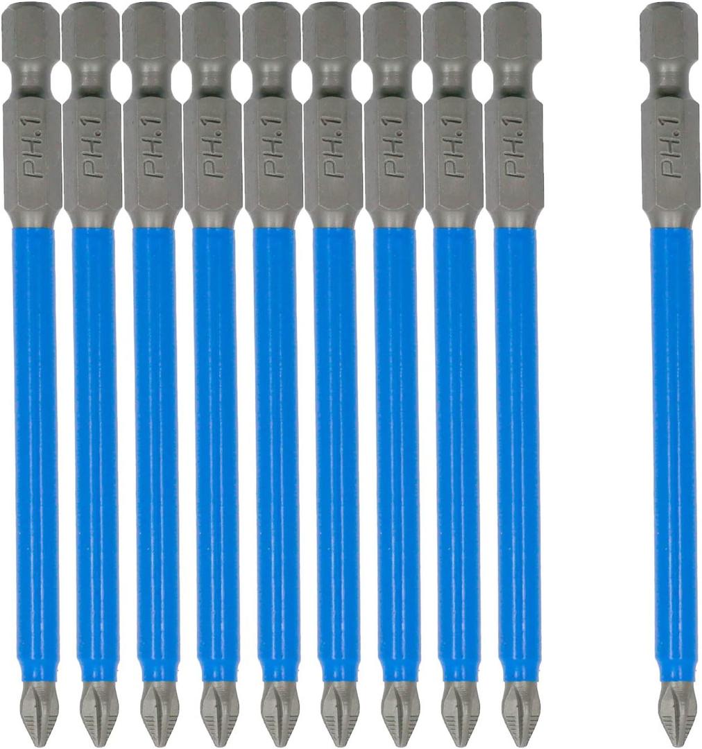 Biaungdo 10Pcs Magnetic PH1 Phillips Bits Set 3.5 inch Long Anti Slip #1 Bit (PH1 x 90MM)
