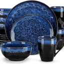 vancasso Starry 16-Pieces Dinnerware Set for 4, Reactive Glaze Blue Stoneware Plates and Bowls Set, Dishes Set with Mugs for 4, Microwave & Dishwasher Safe