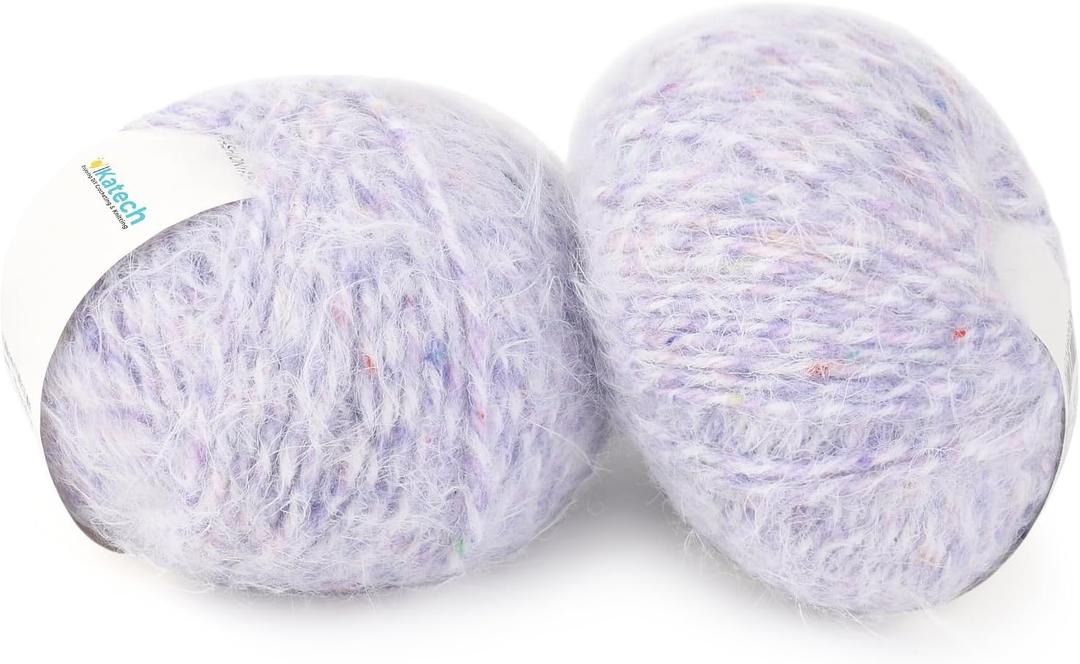 Katech Dreamy Yarn for Crocheting & Knitting-Super Soft Yarn with Colorful Spots-2 Pack of 142Yds/3.52Oz-44% Polyester 40% Nylon 13% Acrylic 3% Wool-Ideal for Blankets, Scarves, Shawls & Garments (D)