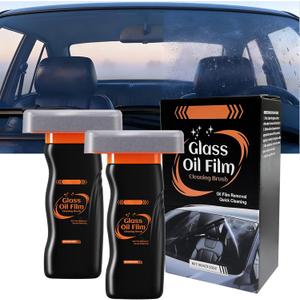 Glass Oil Film Remover for Car Windshield, Roll-On Glass Cleaning Compound with Cleaning Board, Removes Smudges & Residue, Restores Clear Visibility (2 Pack)