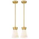 2 Packs Modern Pendant Light Fixtures, HWH Kitchen Island Lighting for Living Rooms, Dining Room, Hanging Light with Milk White Striped Glass, Gold Finish, 5HZG107MIL2PK BG