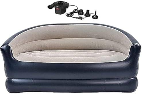 Folding Portable Inflatable Double Sofa, Lazy Flocking Two-Seater Lounge Chair with Electric Air Pump - Great for Pop Up Indoor Living Room and Outdoor Balcony, Backyard, Camping, Picnic, RV