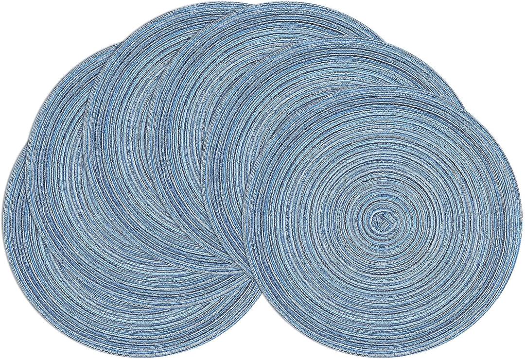 SHACOS Round Braided Placemats Set of 6 Circle Place Mats Kitchen Table Mats for Dining Table Wedding Party (Blue Gray, 6)