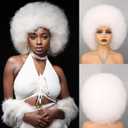 White Afro Wigs for Women Glueless Wear and Go Wig 70s Afro Puff Curly Wigs for Party and Cosplay Costume Halloween wigs(white)