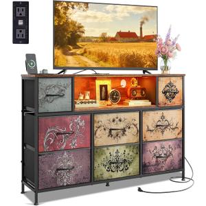 WLIVE LED Dresser TV Stand for 55 Inch TV, 8 Drawers, Pattern
