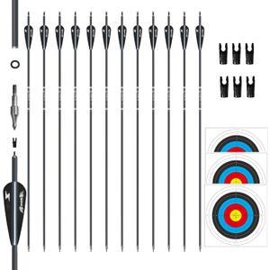 31inch Carbon Arrow Archery Targeting Practice Hunting Arrows for Compound & Recurve Bow with Removable Tips(Pack of 12)