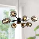 8 Light Chandelier Pendant Lighting Black with Glass Globes Classic Vintage Sputnik Ceiling Light Fixture for Kitchen Living Room Dining Room Bedroom Farmhouse..