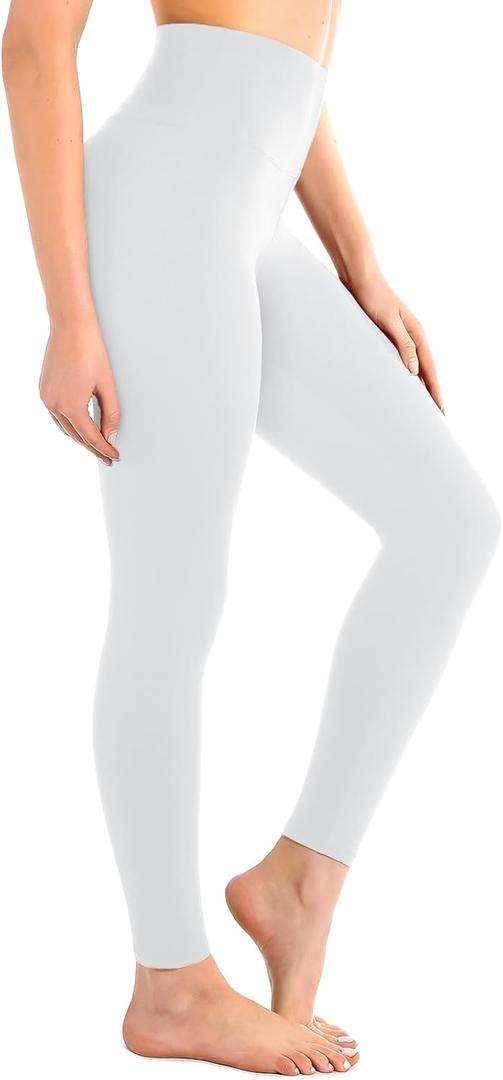 Leafigure High Waisted Leggings for Women- Soft No See-Through Yoga Pants for Gym Workout Running (Large-X-Large, White)