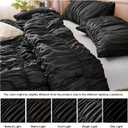 Bedbay Black Ruched Comforter Set King Size,100% Cotton Boho Bedding Set,Black Cinched Fluffy Comforter for Bedroom,3 Pcs Vintage Ruffle Bedding Aesthetic Room Decor for All Seasons