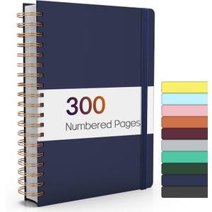 Forvencer A4 Lined Spiral Journal Notebook with 300 Numbered Pages, 11" X 8.5" College Ruled Thick Journals for Writing with 100GSM Paper, Hardcover Notebooks with Contents for Work, School, Navy