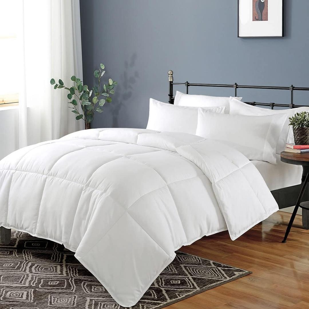 Dafinner 100% Cotton Cover Lightweight Down Alternative Comforter King Size, Ultra-Soft Duvet Insert for Warm Weather, GRS Recycled Microfiber Breathable Bed Quilt (104x88, White)