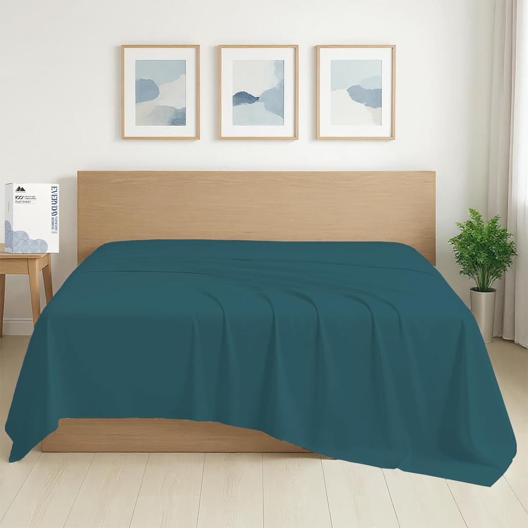 Mayfair Linen 100% Organic Cotton Percale Flat Sheet King Size - 1 PC Flat Sheet, Teal - Crisp, Cool and Strong Bed Linen, Top Sheets for Hot Sleepers, Luxury Breathable GOTS Certified Sheets