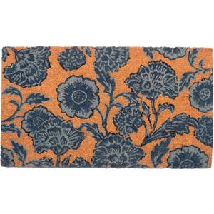 Eco Living Coir Door Mat, Floral Print Entryway Floor Mats with Non-Slip PVC Backing, Indoor Outdoor Mat for Front Door Decor, Door Mat, Welcome Mats with Chelsea Flower Print, Blue, 30”x 17”