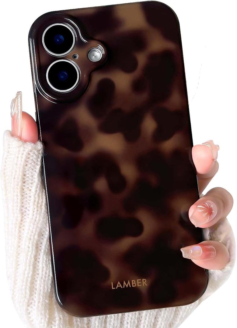 NITITOP Compatible with iPhone 16 Case Cute Stylish Leopard Print Amber Aesthetic Tortoise Design for Women Girls Men Soft TPU Shockproof Protective Cover - Brown