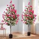 Daifunli 2 Pcs 5 FT Artificial Bougainvillea Trees Fake Bougainvillea Flowers Tree in Pot Tall Lifelike Faux Blooming Tree Large Fake Plants for Outdoor Indoor Office Home Garden Decor (Rose Red)