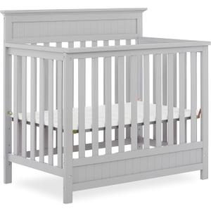 Dream On Me Harbor 4in1 Convertible Mini Baby Crib in Pebble Grey, GreenGuard Gold & BSA, Non-Toxic, Pinewood, Converts to Mini Day & Twin Bed (Rails to Buy) 1 Mattress Pad, Perfect Small Nursery, 32"L x 25"W x 33"H